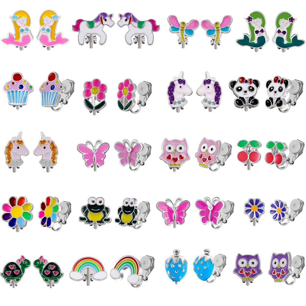20 Pairs Clip on Earrings - Cute Animal Clip on kids Earrings Pack - Colorful Flower Clip-on Earrings Set for girls -Clip Earrings for Birthday Gift(#1)