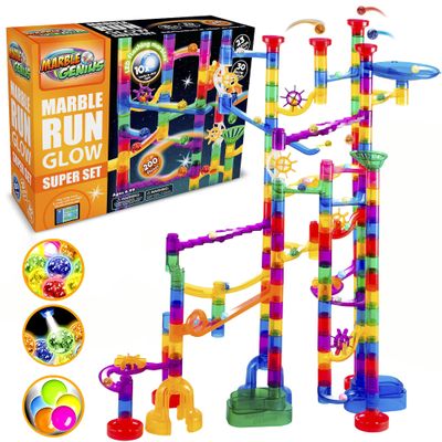 Marble Genius Marble Run Track - 200-Piece, Multicolor, Space Theme - Glow-in-The-Dark Marble Set & STEM Building Toy & Race Track for Ages 4+