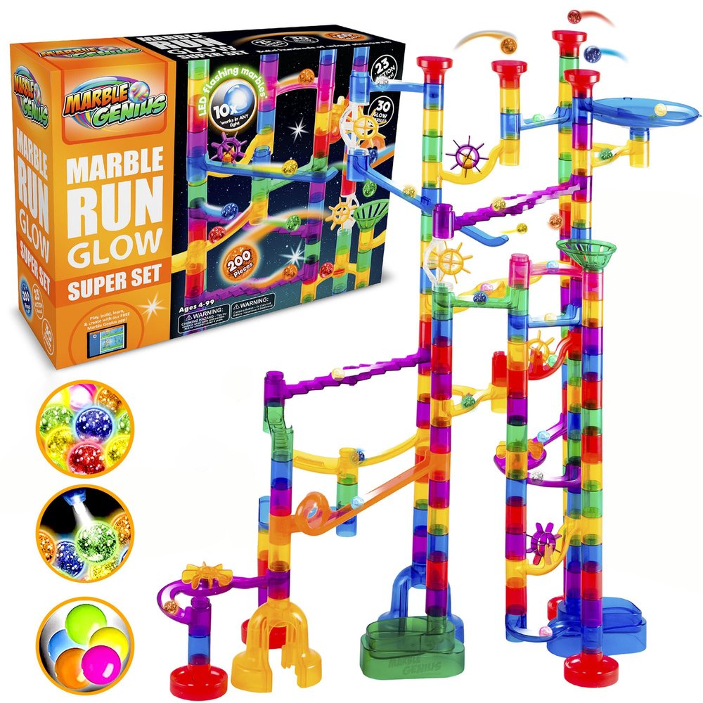 Marble Genius Marble Run Track - 200-Piece, Multicolor, Space Theme - Glow-in-The-Dark Marble Set & STEM Building Toy & Race Track for Ages 4+