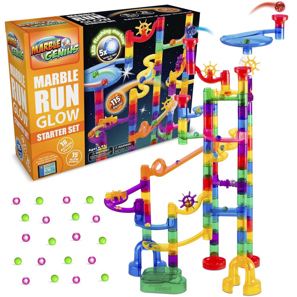 Marble Genius Marble Run Glow Starter Set - 115 Pieces, Multicolor, Ages 4+ - Race Track & STEM Building Set with Light-Up Bricks for Kids 4-8