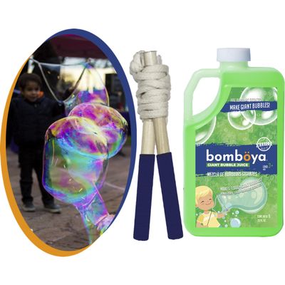 Bombya My Giant Bubble Making Pocket Kit | Toy for Girls / Boys | All in One! Includes Giant Bubble Maker Mix (1000mL), Wands with Rope 100% Cotton + Instruction with Crafts and Tricks
