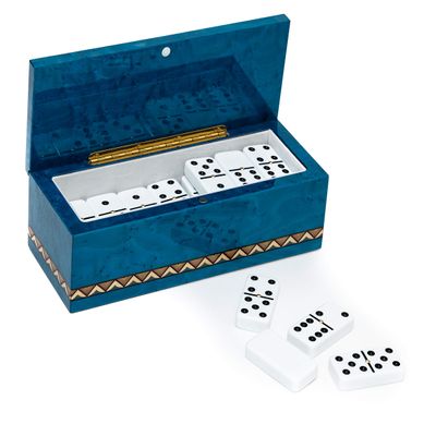 Bello Collezioni - Piazza Di Spagna Luxury Double Six White Professional Jumbo Size Tournament Dominoes Set with Spinners from Italy in a Blue Briarwood Case