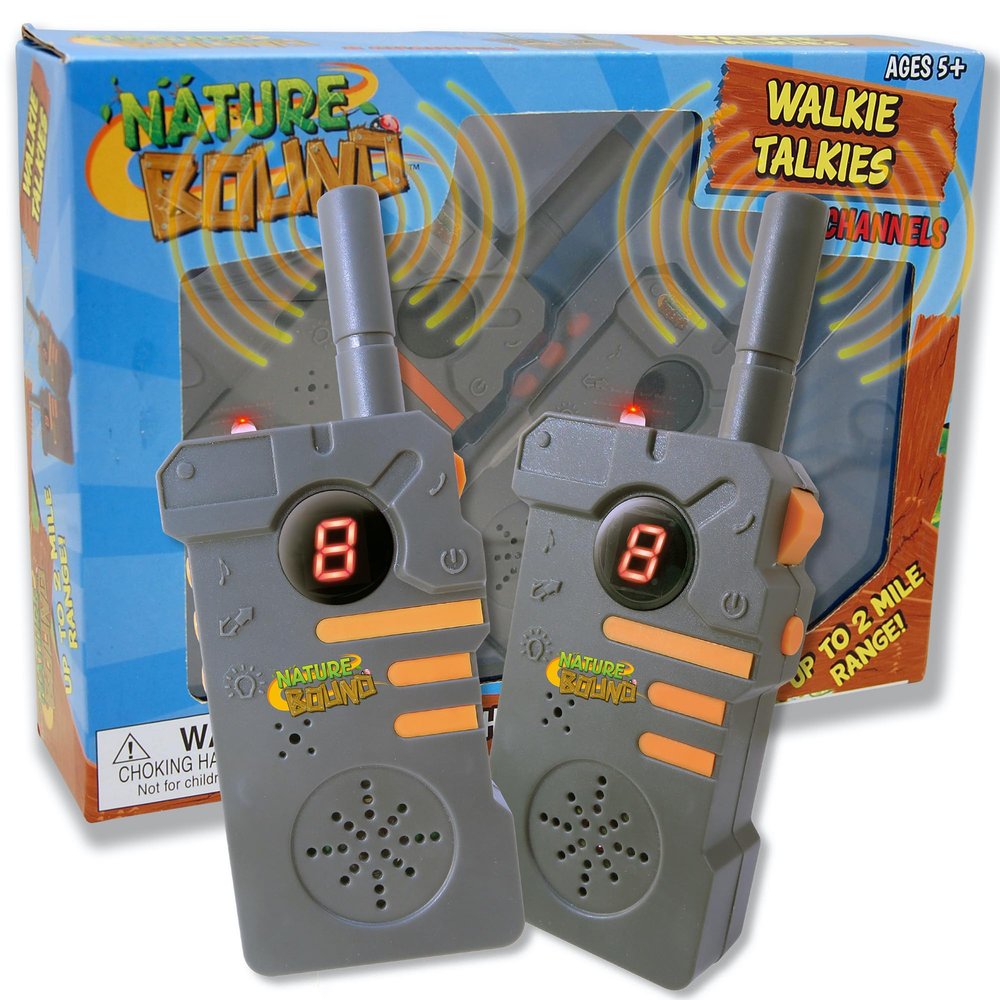 Nature Bound Walkie Talkies for Kids with Up to Two Mile Range and Built in Flashlight, 462 mhz, Set to Two, Belt Clips, for Boys and Girls Ages 5+, Grey