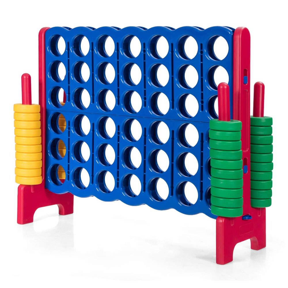 GLACER Giant 4-in-A-Row, Jumbo 4-to-Score Giant Game Set Backyard Games for Kids & Adults, 3.5FT Tall Indoor & Outdoor Connect-All-4 Game Set with 42 Jumbo Rings & Quick-Release Slider