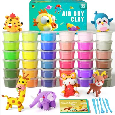Cutedeer Air Dry Clay Kit, 36 Colors Modeling Clay for Kids, Soft Squishy Molding with Sculpting Tools and Tutorials, Arts Crafts Gift for Boys Girls