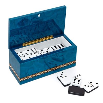 Bello Collezioni - Piazza Di Spagna Luxury Double Six Professional Jumbo Size Two Tone Tournament Dominoes Set with Spinners from Italy in a Blue Briarwood Case