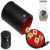 Cyber-Deals Set of Dice Cup with Storage Compartment Black PU Leather Red Felt Lined + (5) 16mm Poker Dice (Gift Boxed) (Spanish Poker (Squared Corners) - Bone) view 1