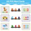 Wondertoys Wooden Alphabet Train Toy 27 PCS Magnetic Alphabet ABC Letter Train Set Includes 42 PCS Flash Cards, 1 Engine and 1 Storage Box for Toddlers Kids Boys and Girls view 2