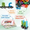 Wondertoys Wooden Alphabet Train Toy 27 PCS Magnetic Alphabet ABC Letter Train Set Includes 42 PCS Flash Cards, 1 Engine and 1 Storage Box for Toddlers Kids Boys and Girls view 3