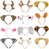 12 Pcs Zoo Animals Ears Headband Jungle Safari Animals Hairbands Plush Cartoon Headbands Elephant Lion Giraffe Tiger Zebra Leopard Cow Pig Ears Cosplay Hair Hoop for Birthday Halloween Costume Party view 1