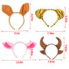 12 Pcs Zoo Animals Ears Headband Jungle Safari Animals Hairbands Plush Cartoon Headbands Elephant Lion Giraffe Tiger Zebra Leopard Cow Pig Ears Cosplay Hair Hoop for Birthday Halloween Costume Party view 3