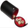 Cyber-Deals Set of Dice Cup with Storage Compartment Black PU Leather Red Felt Lined + (5) 16mm Poker Dice (Gift Boxed) (Pip/Dot Dice (Rounded Corners) - Ivory) view 1