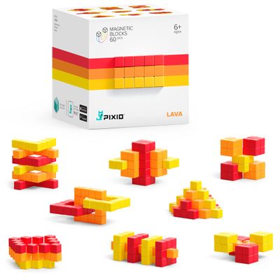 PIXIO Lava - Tiny Magnetic Blocks Building Toy in The Pixel Art Style with Free App - 5/16" Plastic Cubes with 6 Magnets Inside - Open Ended Toy - Creativity Toy for Ages 6+ - 60pcs