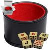 Cyber-Deals Set of Dice Cup Black PU Leather w/Plush Red Felt Lined + Spanish Poker Dice Bone Tone (Gift Boxed) view 1