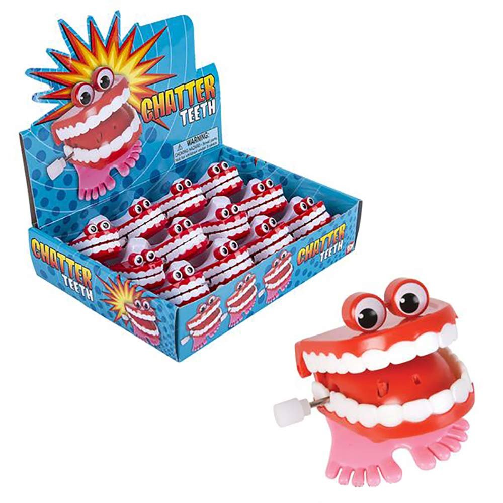 The Dreidel Company Wind Up Teeth Chomping & Chattering Teeth with Googly Eyes Toys for Kids Birthday Party Favors, Novelty and Gag Gifts, 1.75" Inches (12-Pack)