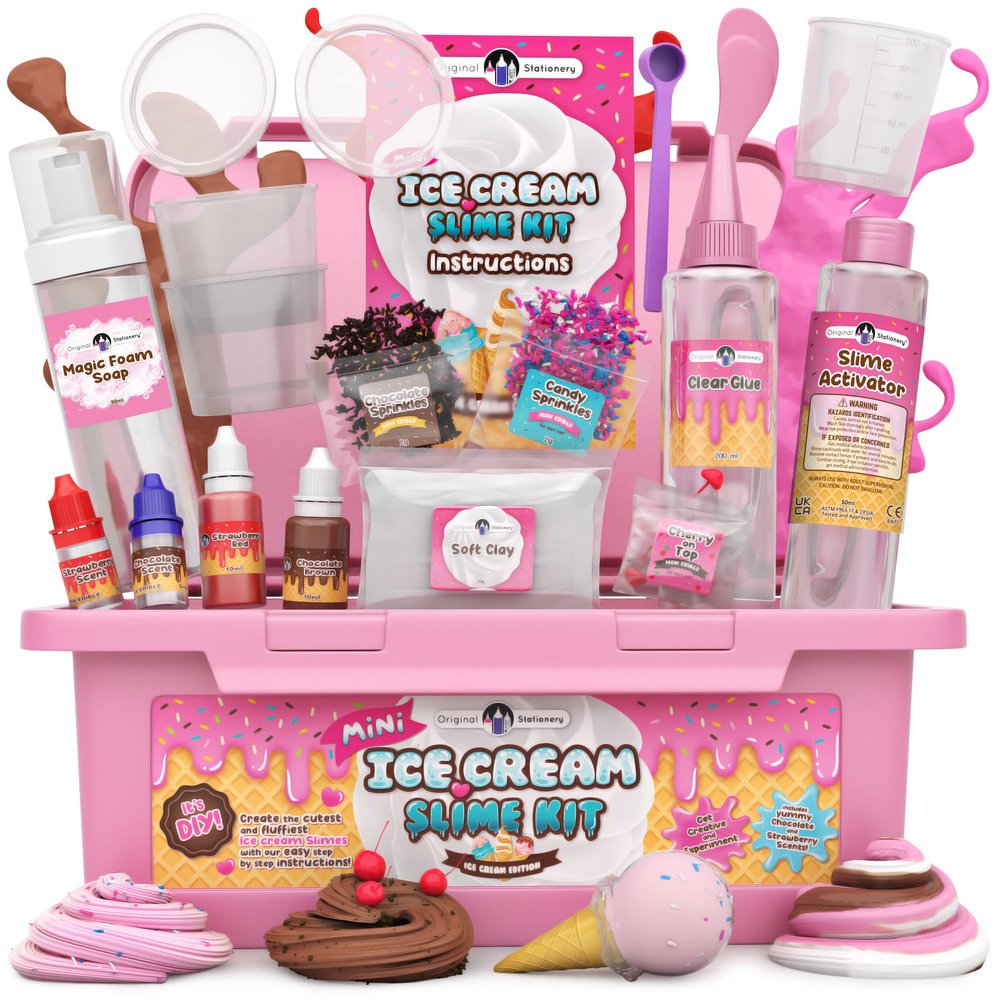 Original Stationery Mini Ice Cream Slime Kit for Girls & Boys Ages 712, DIY Slime Making Set with Sprinkles & Strawberry Scent, Fun Ice Cream Craft Toy, Easter for Kids