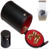 Set of Dice Cup with Storage Compartment Black PU Leather Red Felt Lined + (5) 16mm Tranparent Dice (Gift Boxed) (Yellow Glitter) view 1