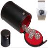 Set of Dice Cup with Storage Compartment Black PU Leather Red Felt Lined + (5) 16mm Tranparent Dice (Gift Boxed) (Clear Glitter) view 1