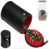 Set of Dice Cup with Storage Compartment Black PU Leather Red Felt Lined + (5) 16mm Tranparent Dice (Gift Boxed) (Green Glitter) view 1
