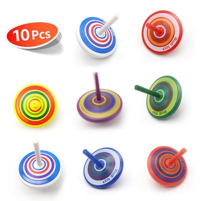 Wood Spinning, Multicolored Painted Kids Novelty Wooden Gyroscopes, Fun Flip Tops, Assorted Standard Tops, Kindergarten Education Toys - Party Favors, Prize, Great Gift, 10 Pcs/Set (Colorful)