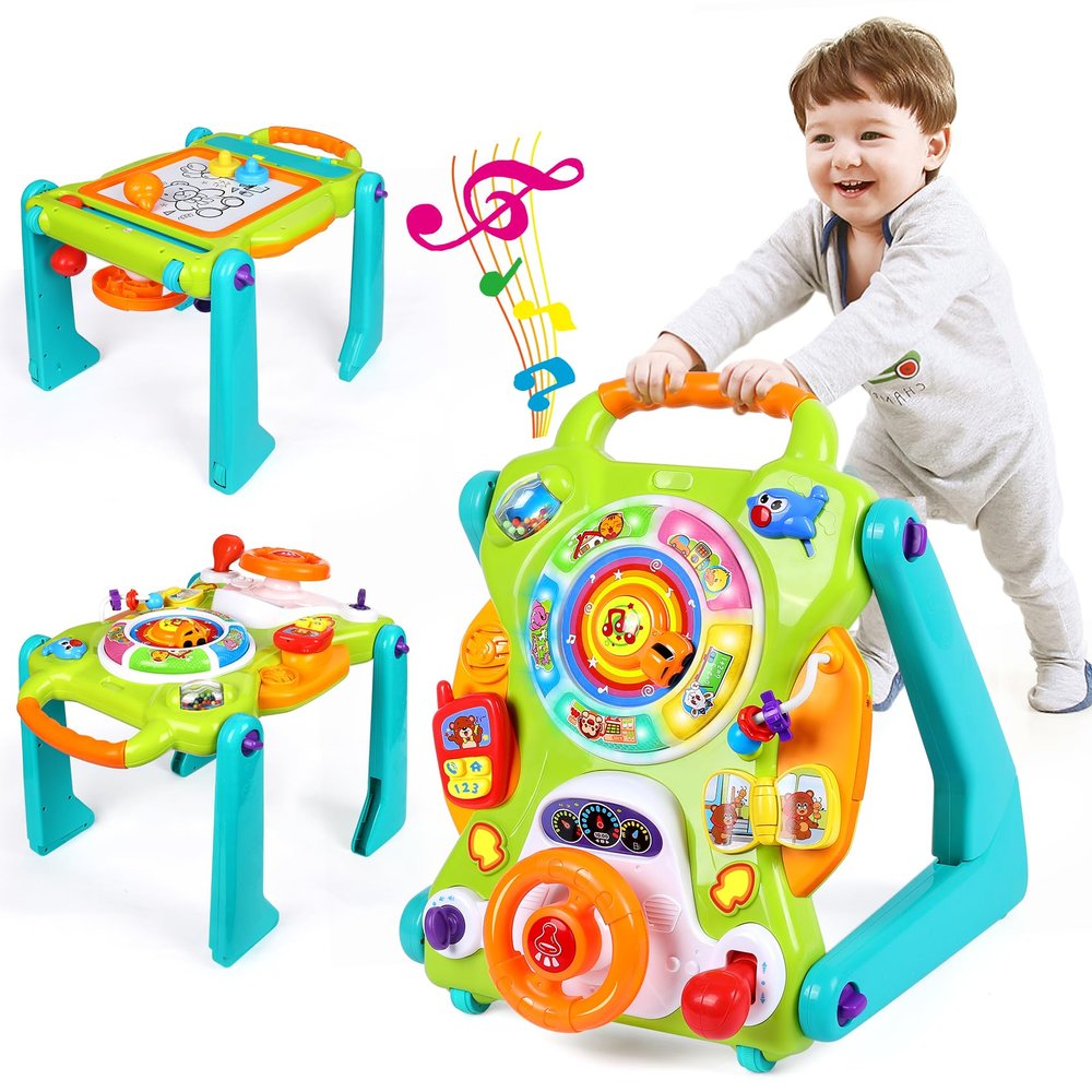 3-in-1 Baby Walker for Boy Girls Sit to Stand Toy Activity Center Drawing Board Infant Toys for 1 Year Old Birthday Gifts 9 12 18 Months 2 3 Year Old Kid Toddler Push Toy Musical Sound Light Effect