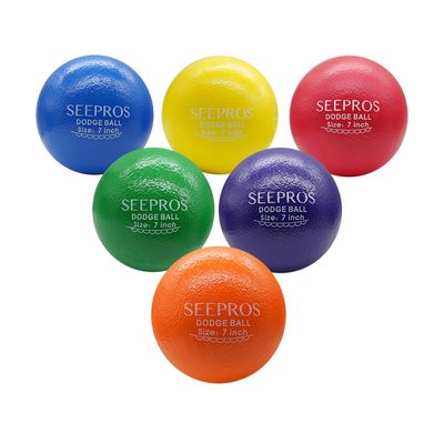 N-A SEEPROS Foam Dodgeball Set - Soft Skin, Low Bounce, Set of 6 with Mesh Storage Bag for Kids and Adults(7 inch)