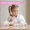 Porcelain Tea Set for Girls - Pink Ceramic Tea Cups with Pink Box - Glass Toy for Kids Party - Ideal Gift for Toddlers and Children's Ages 3 Years Old - Floral Design, 13 Pieces view 2