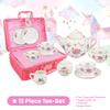 Porcelain Tea Set for Girls - Pink Ceramic Tea Cups with Pink Box - Glass Toy for Kids Party - Ideal Gift for Toddlers and Children's Ages 3 Years Old - Floral Design, 13 Pieces view 4