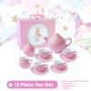 Jewelkeeper Tea Set for Little Girls - 14-Piece Porcelain Tea Party Set for Children Includes Teapot, Cups, Saucers, Creamer, and Sugar Bowl - Pink Polka Dot Design view 4