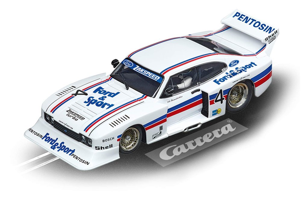 Carrera 27628 Ford Capri Zakspeed Turbo Lili Reisenbichler No. 4 1:32 Scale Analog Slot Car Racing Vehicle for Carrera Evolution Slot Car Race Tracks