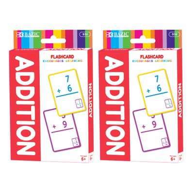 BAZIC Products Addition Flash Cards, Numbers Math Flashcards at School Home, Problem Solving (36/Pack), 2-Packs