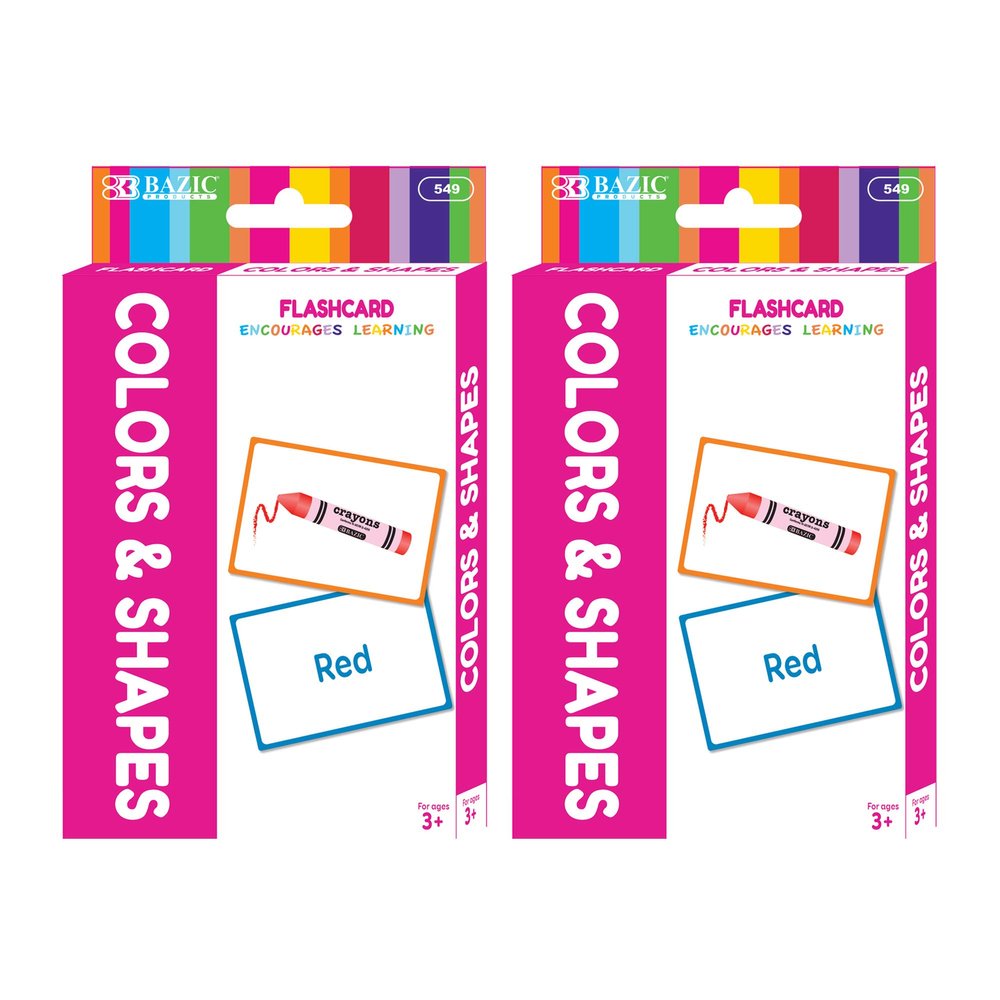 BAZIC Products Colors & Shapes Flash Cards, Double-Sided with Picture Name with Illustrations, Comprehension Flashcards, (36/Pack), 2-Packs