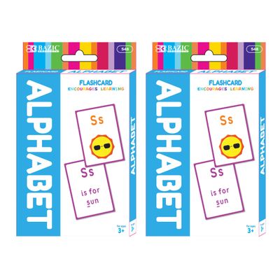 BAZIC Products Alphabet Flash Cards, with Picture ABCs Letters Uppercase Lowercase Flashcards (36/Pack), 2-Packs