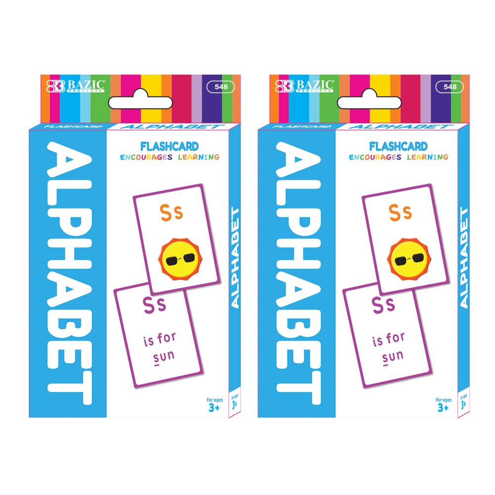 BAZIC Products Alphabet Flash Cards, with Picture ABCs Letters Uppercase Lowercase Flashcards (36/Pack), 2-Packs