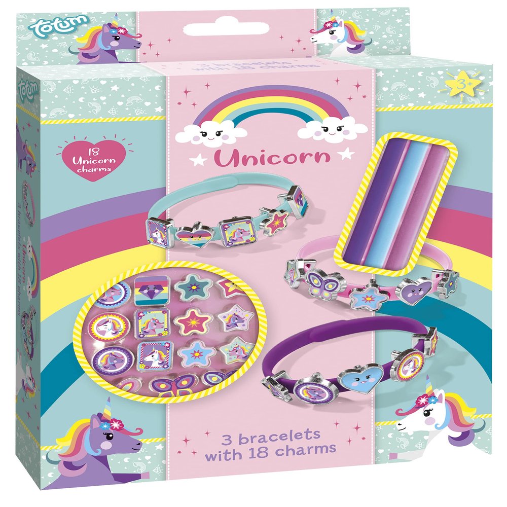 Creativity Unicorn Charm Bracelets Craft Kit: Created Unicorn Bracelets in 3 Different Colours with 18 Cute Charms with Different Unicorn Motifs, 65 g