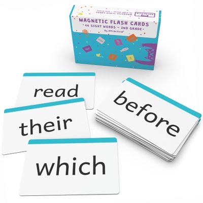 Attractivia 2nd Grade Sight Words Magnetic Flash Cards(Second Grade) - 46 Sturdy Large Dolch Cards for Literacy of Beginning Readers, Homeschool, Teachers and ESL
