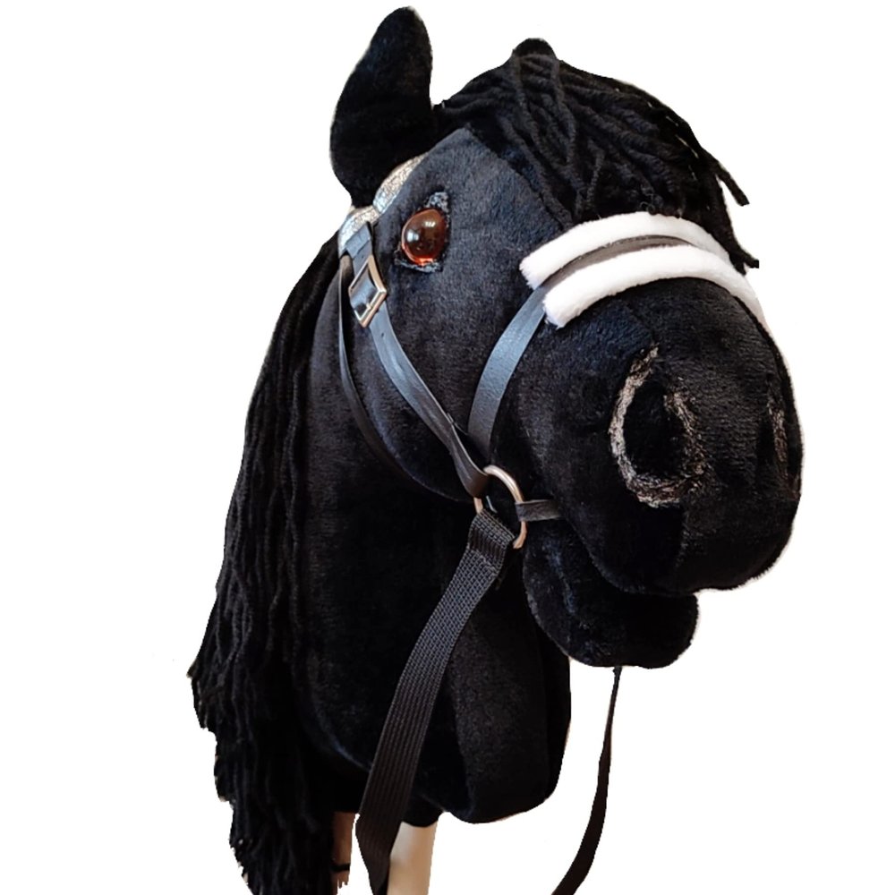 Black Friesian Hobby Horse on a Stick with Bridle for Children 4-10 Years