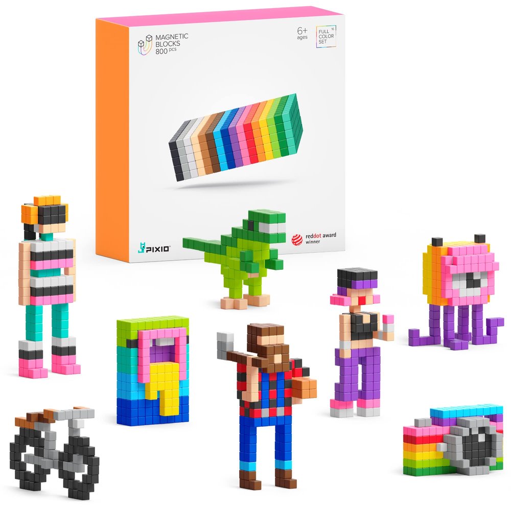 PIXIO-800pcs Magnetic Blocks - Pixel Art Building Toys - Open Ended Toys - Geek Gifts - Display Desk Toys for Office for Adults - Tiny Magnet Blocks