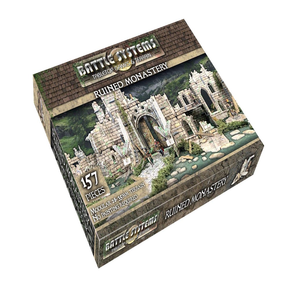 Battle Systems Modular Fantasy Scenery Perfect for Roleplaying and Wargames - Multi Level Tabletop Terrain for 28mm Miniatures Colour Printed Model Diorama DND Warhammer (Ruined Monastery)