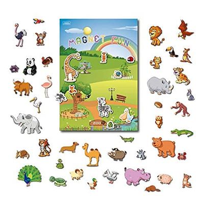 Magnetic Portable Playboard Cute Zoo Ainimal Magnets Create Scene for Learning Travel Toy (51 Pcs)