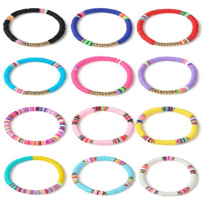 Cooluckday Heishi Surfer Bracelets for Women Vsco Boho Beaded Bracelet Friendship Polymer Clay Rainbow Bracelet Stack Vinyl Disc Stackable Bracelet