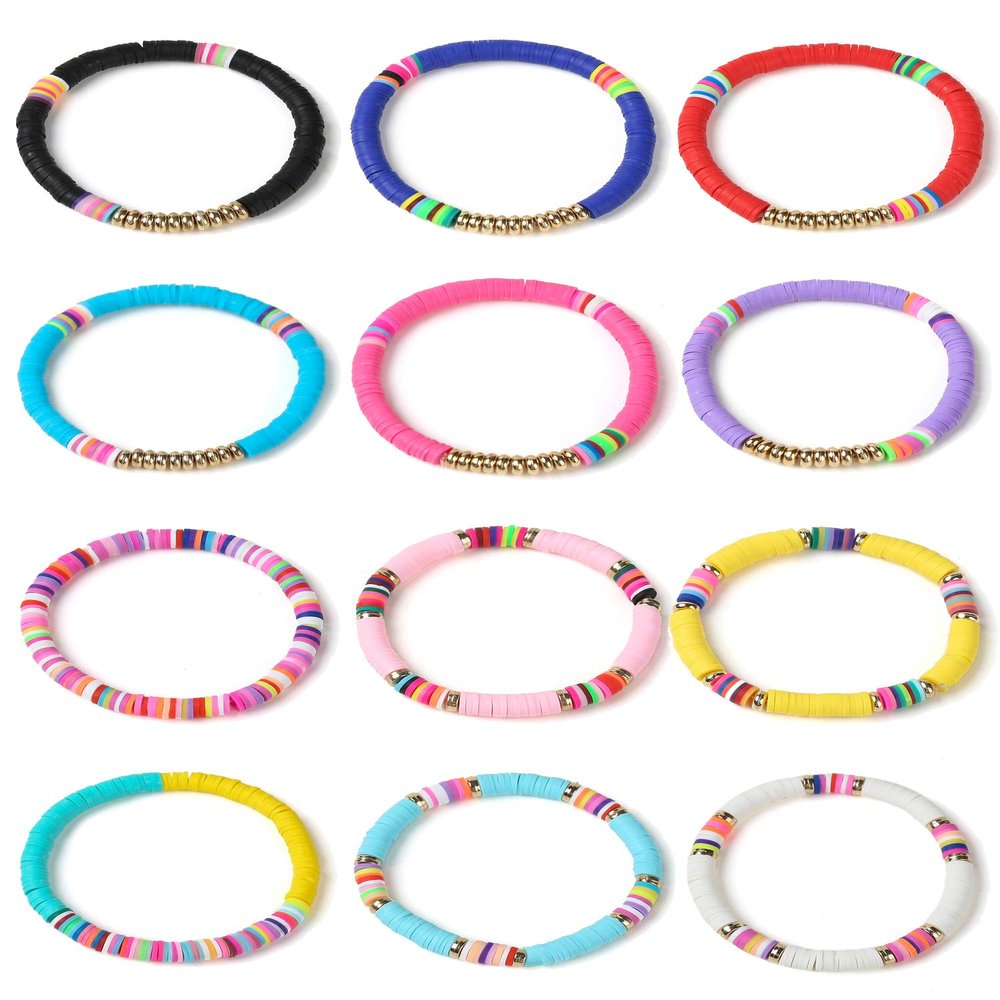 Cooluckday Heishi Surfer Bracelets for Women Vsco Boho Beaded Bracelet Friendship Polymer Clay Rainbow Bracelet Stack Vinyl Disc Stackable Bracelet