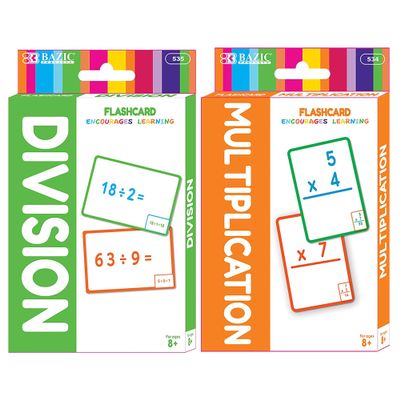 BAZIC Products Multiplication & Division Flash Cards, Educational Flash Cards for Kids, Math Flash Cards, Ideal for Math Learning Practice at Home or School, 36 Cards, 2-Pack