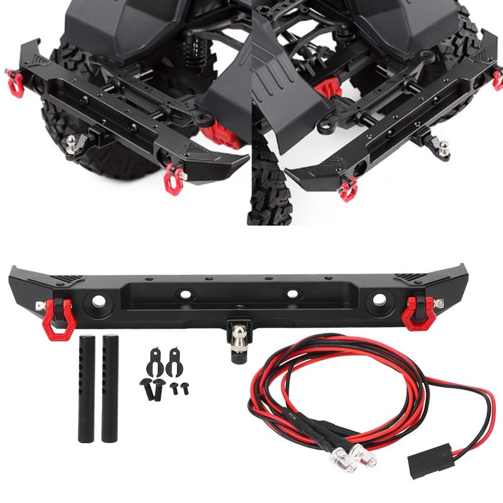 2LED Lights Metal Rear Bumper with D-Rings Fit for SCX10 III AXI03007 1/10 RC Car Model