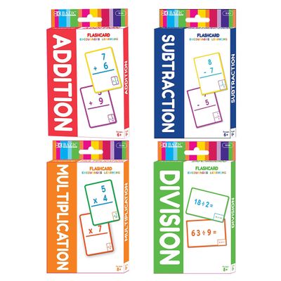 BAZIC Products Addition, Substruction, Multiplication & Division Flash Cards, Educational Flash Cards for Kids, Math Flash Cards, Ideal for Math Learning Practice at Home or School, 36 Cards, 4-Pack