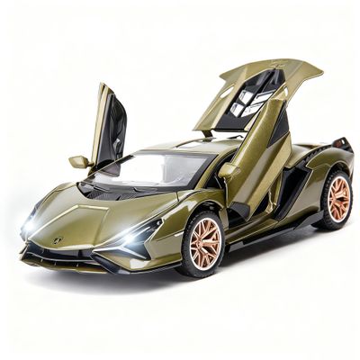 BDTCTK Lambo Sian FKP37 Car Model Toy 1:32 Child Sound and Light Pull Back Car Zinc Alloy Casting Toys for Kids Boy Girl Gift (Army Green)