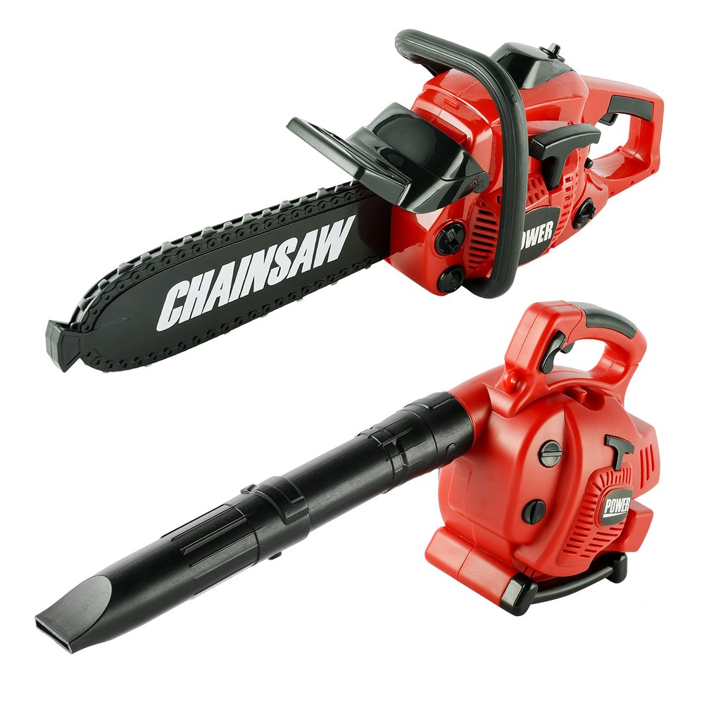 Toy Choi's 2 Pack Garden Toy -Toy Leaf Blower & Toy Chainsaw,Outside Pretend Play Garden Toy with Light Sound