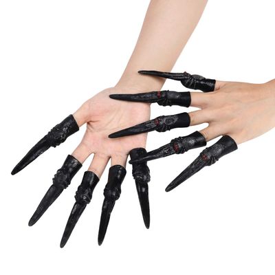 10pcs Halloween Costume Fingers Claws Fake Nails Set Crafted Creepy Horror Witch Fingernails