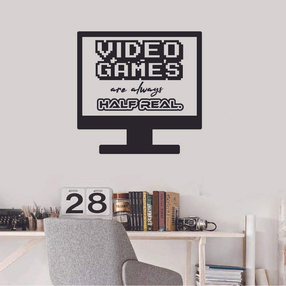 Always Half Real Quote Video Game Games Gamers Quotes Wall Sticker Art Decal for Girls Boys Room Bedroom Nursery Kindergarten Fun Home Decor Stickers Wall Art Vinyl Decoration Size (20x20 inch)