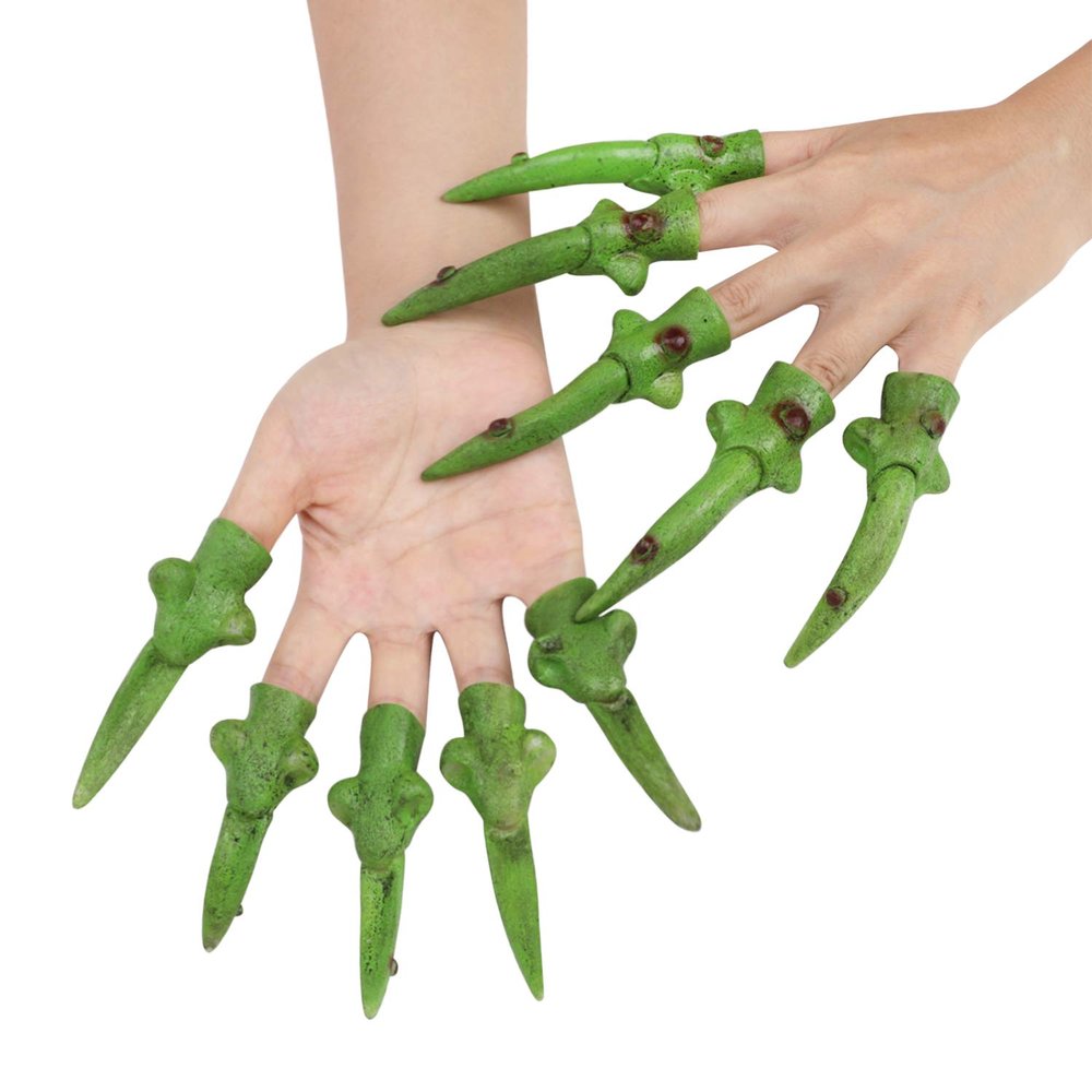 10pcs Halloween Costume Fingers Claws Fake Nails Set, Crafted Creepy Horror Witch Fingernails for Halloween Christmas Cosplay Costume Party